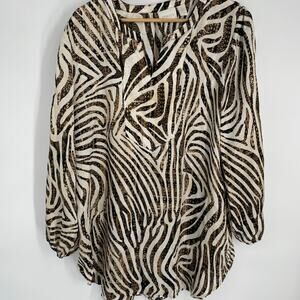 Chico’s Tunic Women’s Large Flowy Animal Print Romantic Feminine Balloon Sleeve
